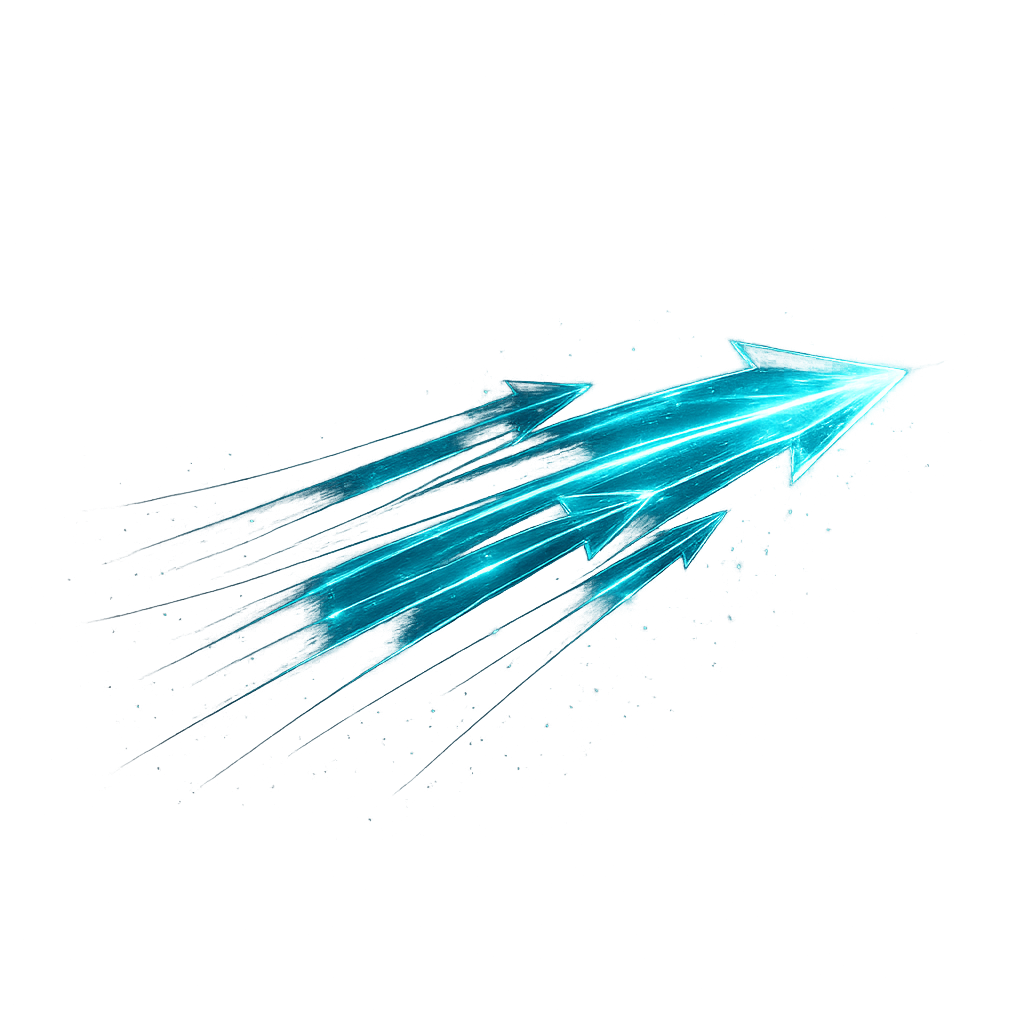Three cyan arrows in forward motion